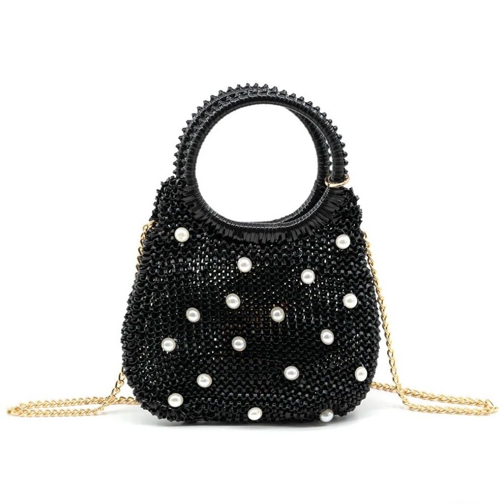 BC BAGS| Beaded Pearl Mini Bag | NWT | Statement Handle | Gold Chain Crossbody